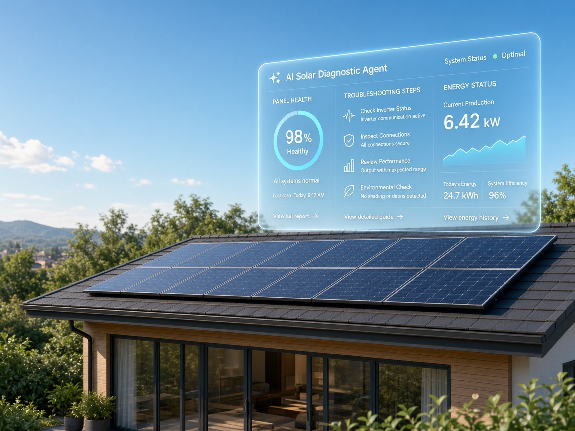 Rooftop solar panels with AI diagnostic overlays